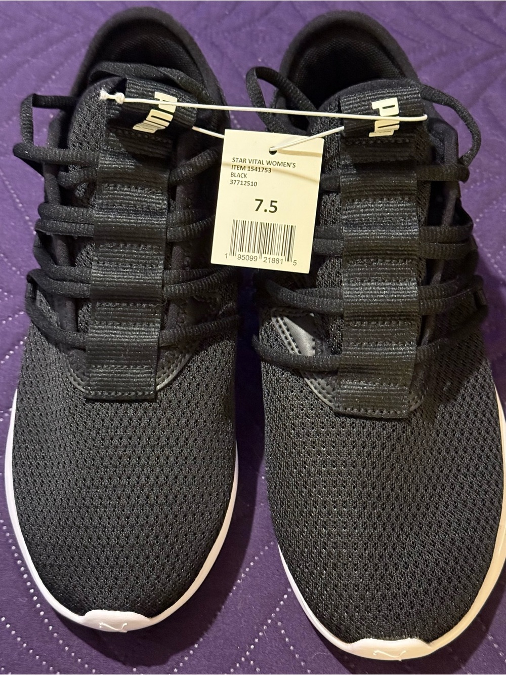Puma Women's Black Mesh Sneakers with White Sole